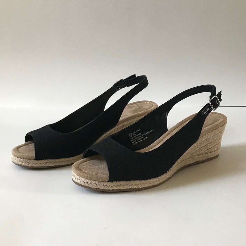 St. John's Bay Black Espadrille Wedges women’s size 8.5
